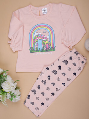 V-MART Baby Girls Casual T-shirt Legging(Peach)