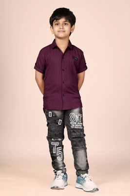 Clothadle Baby Boys Casual Shirt Jeans(MAROON)