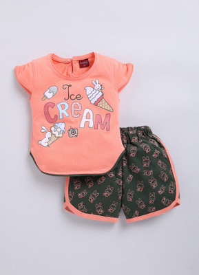 TINY BINY Girls Casual Top Shorts(Peach)