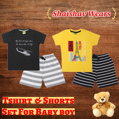 ShaishavWears Baby Boys Casual T-shirt Shorts(Dark Grey - YellowC)