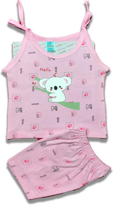 SANIKIDSWEAR Baby Boys & Baby Girls Casual Vest Shorts(LIGHT PINK)