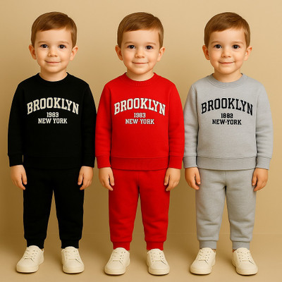 FASTCRY Boys & Girls Casual Sweatshirt Pant(Grey,Red & Black)
