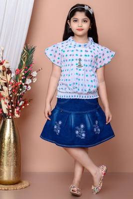 RS AYAN GARMENTS Girls Party(Festive) Top Skirt(GREEN)