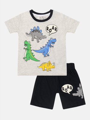 Lazy Shark Boys Casual T-shirt Shorts(Light Grey)