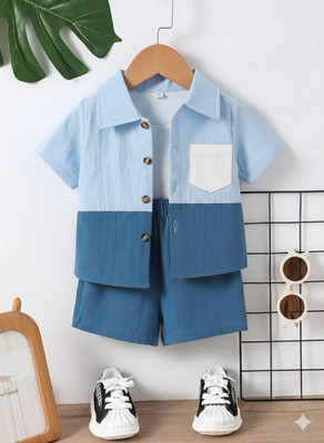 SEFVONA Boys Casual Shirt Shorts(SKY & BLUE)