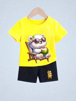 dingdong Baby Boys Casual T-shirt Shorts(Yellow, Light Green)