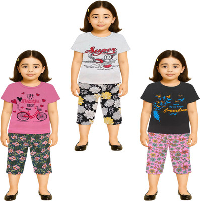 NK TRENDZ Girls Casual Pyjama Pyjama(PK-WH-BK)