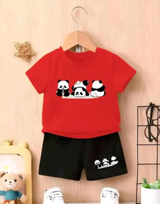 Hafizafashion Boys & Girls Casual T-shirt Pant(RED)