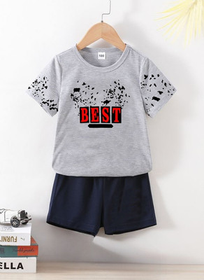 psv fashion Baby Boys Casual T-shirt Trouser(Grey Melange)