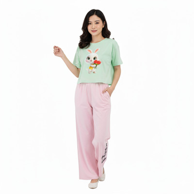 Wearax Girls Casual T-shirt Trouser(GREEN)