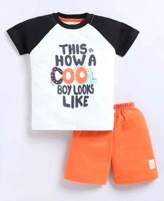 TOONYPORT Boys Casual T-shirt Shorts(Orange, White, Black)