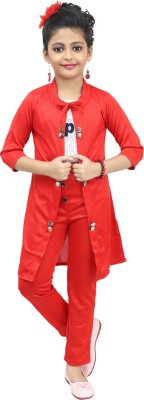 carrydreams Girls Party(Festive) Coat Top, Trouser(RED)