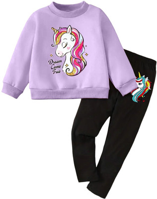 KEESOR Baby Girls Casual T-shirt Pant(LAVENDER:BLACK)