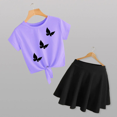 Shree Shaym Enterprises Girls Party(Festive) Top Skirt(Purple and Black)