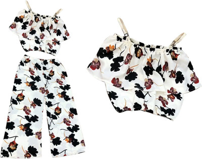 KhushiCreation Girls Party(Festive) Top Pant(WHITE, BLACK)