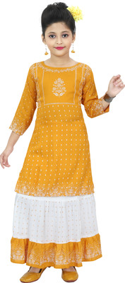 carrydreams Girls Casual Top and Skirt Set(Yellow Pack of 1)