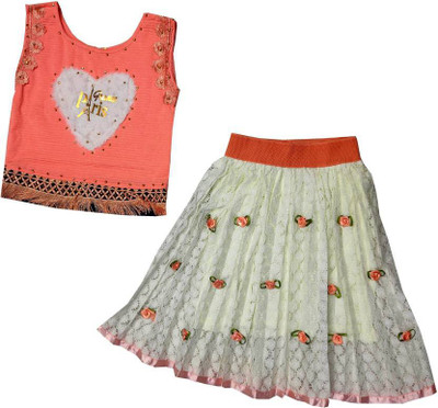 Siddhi Enterprises Baby Girls Party(Festive) Top Skirt(PEACH)