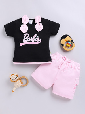Mom's Love Baby Girls Barbie Casual Top Shorts(BLACK)