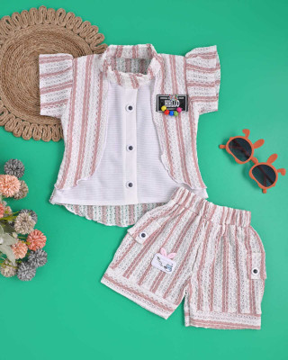 MYTEX FASHION Baby Girls Casual Top Shorts(White & peach)