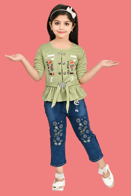 HouseOfCommon Girls Party(Festive) Top Pant(Green)