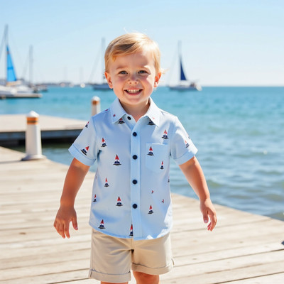 YARA TRENDZ Boys Casual Shirt Shorts(BOAT SKY CHIKU)