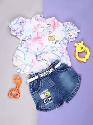 V-MART Baby Girls Casual Top Shorts(Pink)
