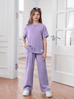 PAGHDAL BROTHERS Girls Casual Top Trouser(Purple)