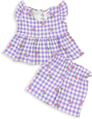 HIYAMI Baby Girls Casual Top Shorts(Purple)