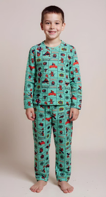 SVM FASHION Boys Spiderman Casual T-shirt Pyjama(Turquoise)