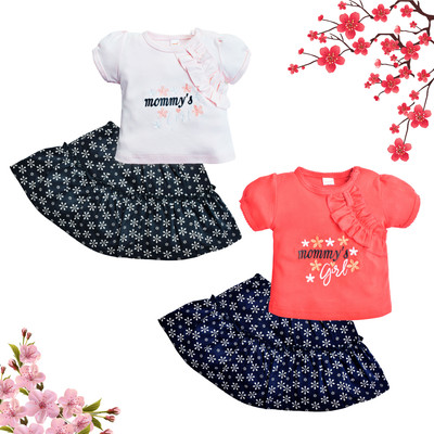 Zeetap Baby Girls Casual T-shirt Skirt(Pink & Red)