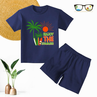 DOODEEKIDS Baby Boys & Baby Girls Casual T-shirt Shorts(Navy)