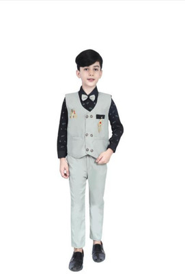 SANWALIYASETHJI Boys Festive & Party Shirt, Waistcoat and Pant Set(Grey Pack of 1)
