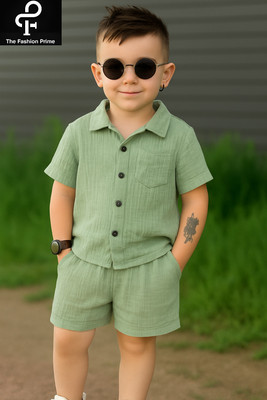 The Fashion Prime Boys Party(Festive) Shirt Shorts(Pista)