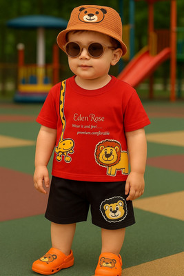 Eden Baby Boys & Baby Girls Casual T-shirt Shorts(Red, Black)