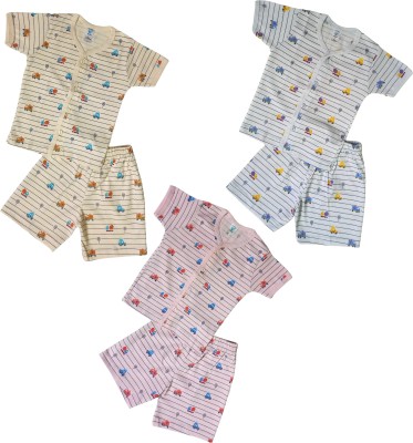 FUNNY BEAR Baby Boys & Baby Girls Casual T-shirt Shorts(Multicolor)