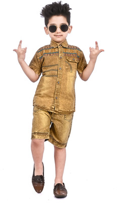 SRFASHION Boys Casual Shirt Shorts(Yellow)