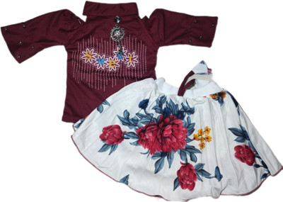 NKG FASHION Baby Girls Party(Festive) Top Skirt(Maroon)
