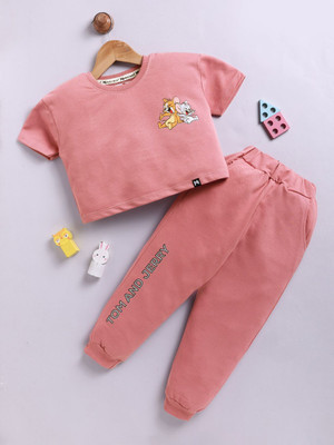 YK X Minute Mirth Boys & Girls Tom & Jerry Casual T-shirt Pant(Pink)