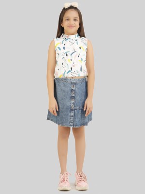 Being Naughty Girls Casual Top Skirt(White & Blue)