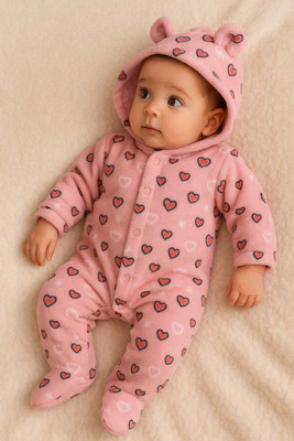 BABY ZONE Romper For Baby Boys & Baby Girls Casual Printed Wool Blend(Pink, Pack of 1)