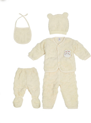 little ginnie Baby Boys & Baby Girls Casual Sweatshirt Bib, Cap, Track Pants, Pyjama(Yellow)