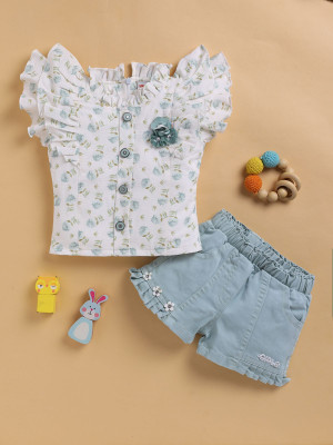 LACKii DOLL Baby Girls Casual Top Shorts(Green)