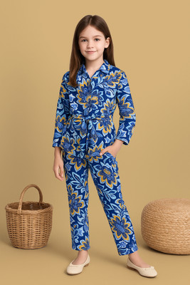Lazy Shark Girls Casual Shirt Pyjama(Royal Blue)