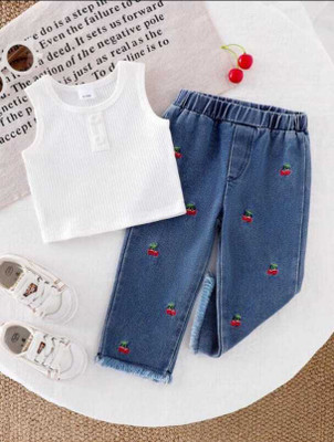 PUSPATREND Baby Girls Party(Festive) Top Jeans(white)