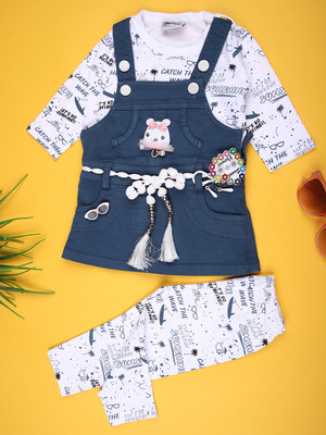 V-MART Baby Girls Casual T-shirt Dungaree(Blue)