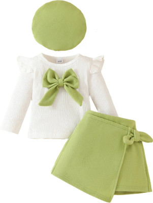 Mpori Fashion Baby Girls Party(Festive) Top Skirt(OLIVE)
