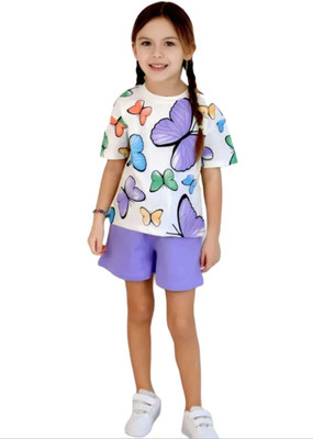 Mkone Girls Party(Festive) T-shirt Shorts(White & Move)