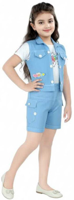 zudio Baby Girls Disney Princess Casual Jacket Shorts(AQUA BLUE)
