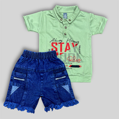 KidsBazaar Boys Casual T-shirt Shorts(Green)
