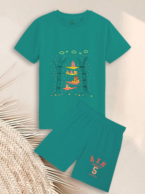 JILZ Boys & Girls Casual T-shirt Shorts(Green)